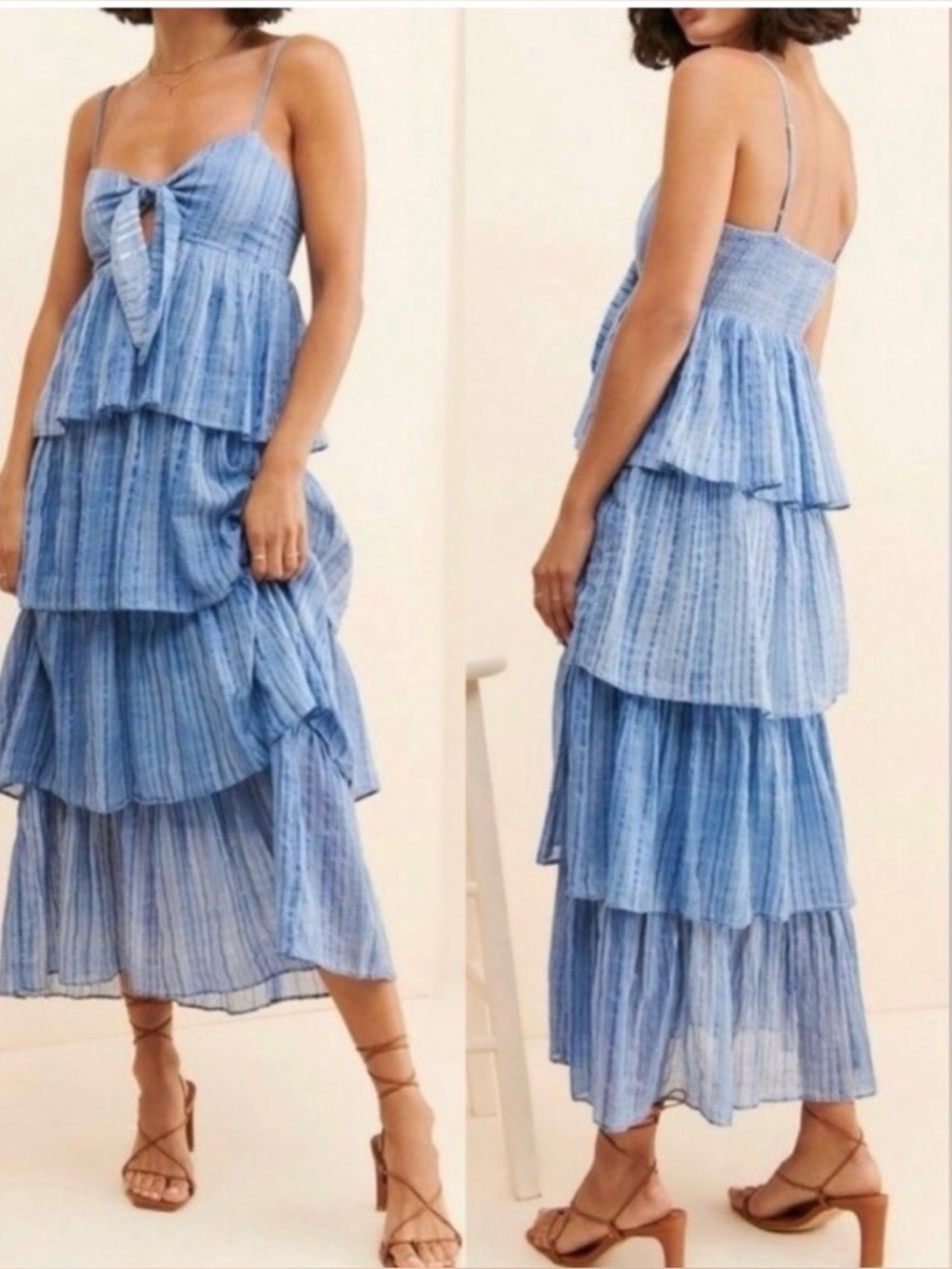 Saylor Jameela Blue Tiered Tie-Front Maxi Dress